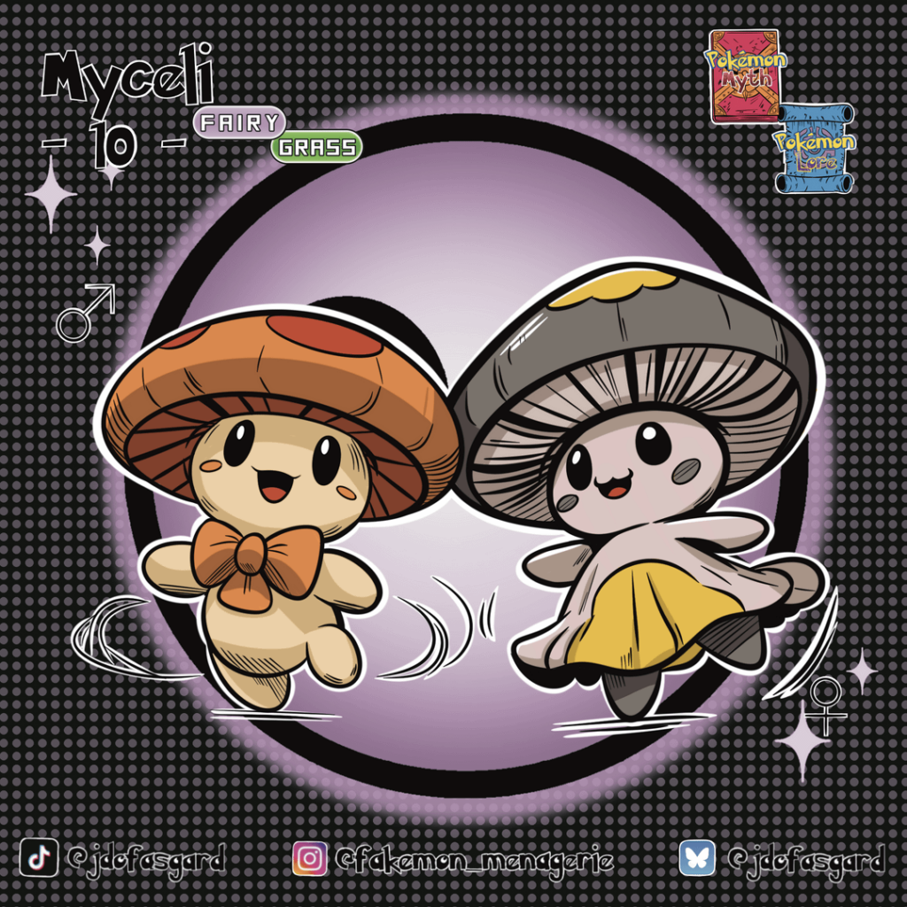 Myceli and Mycelus, a Fairy/Grass line based on fairy circles