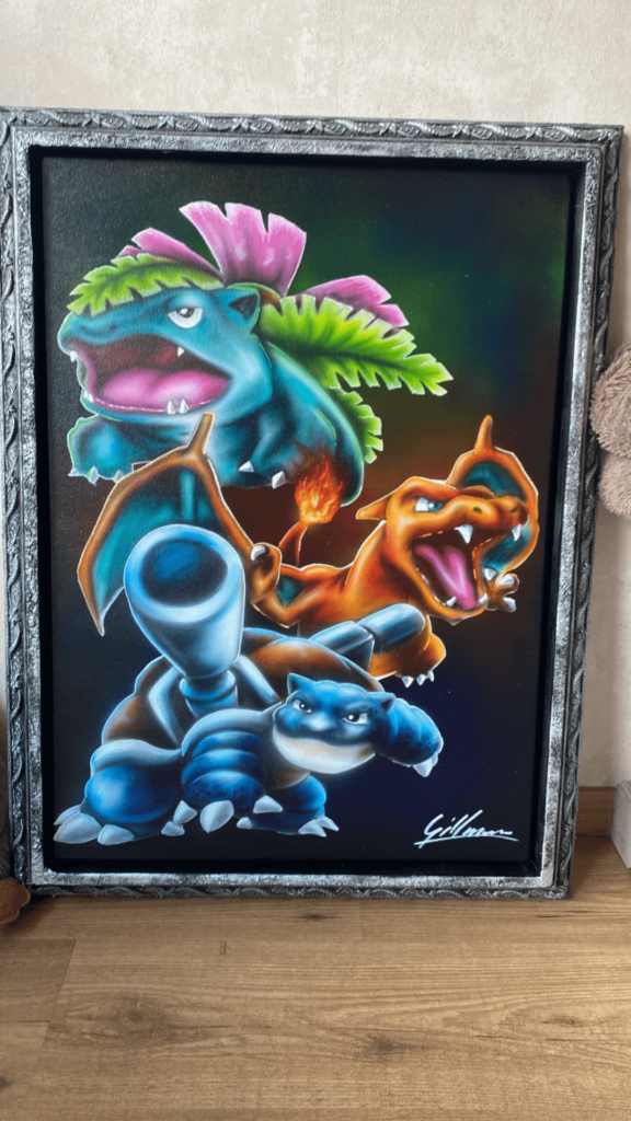 First gen starters in their final form, airbrush painting by me
