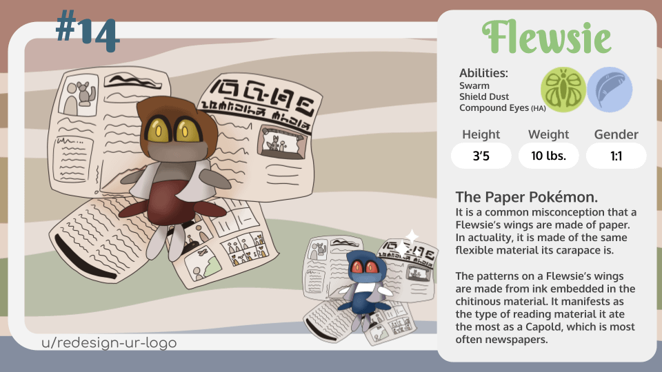 Day 27 of posting Fakemon from my region, Istora. Meet Flewsie, created originally from a pun but is now one of my favorites. Enjoy!