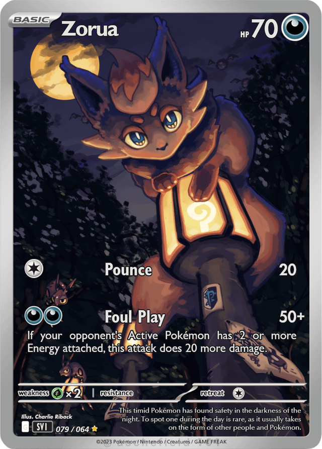 [OC] I'm in love with full-art Pokemon cards, so I made my own! This one is for Zorua 🌕