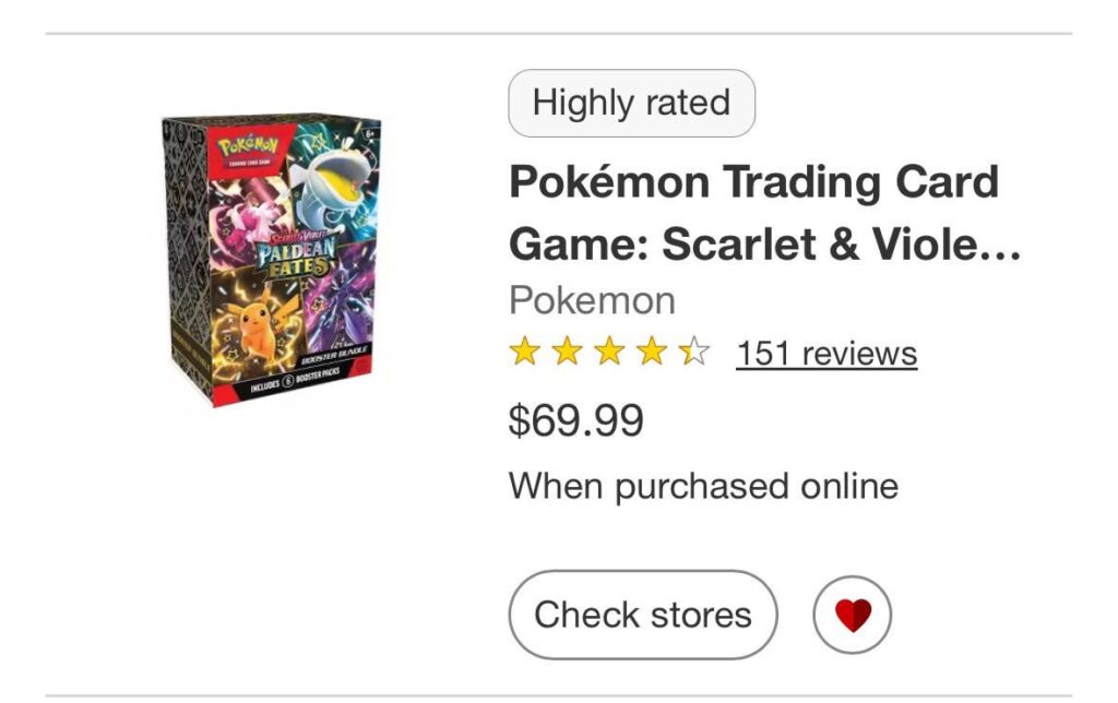 Target Paldean Fates $70