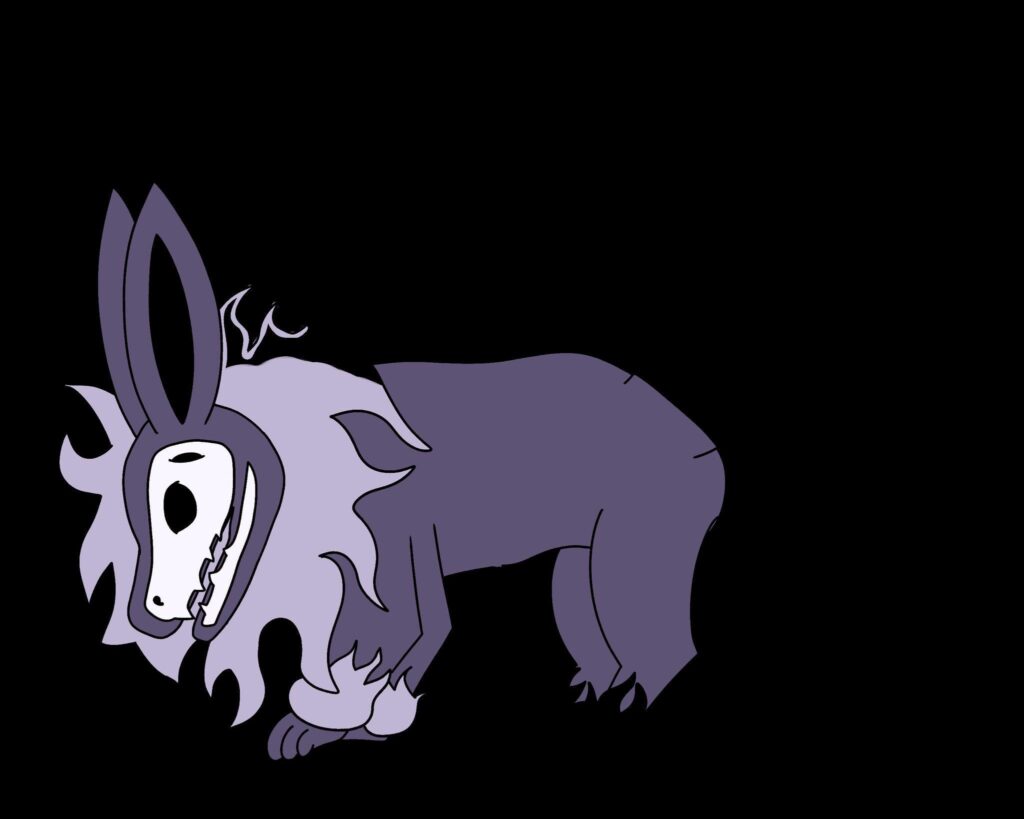 Fakemon eeveelution ghost type wip - its name is Souleon and its my first fakemon. The tail is invisible cuz when I tried sending a transparent png through whatsapp (the only tools I have at hand rn) the thing turned black and so you cant see part of the fluff, back paws and tail.