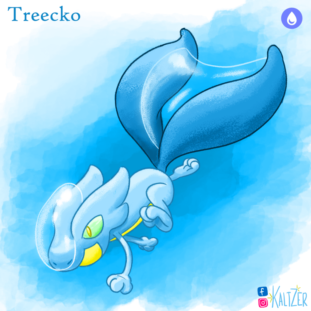 [OC] I'm drawing swapped-type Hoenn starters! Here is Treecko :)
