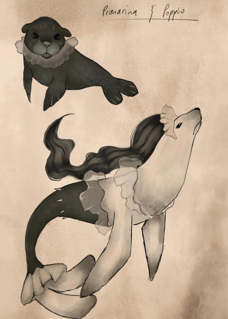attempted to make some realistic pokemon art in the style of old zoology sketches :) also swipe if you want to see some lore i cooked up [OC]