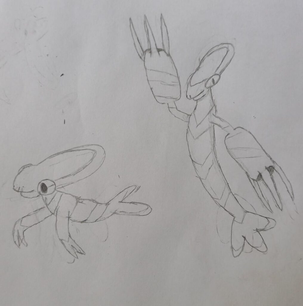I remade this fakemon I made like yesterday and gave them a pre-evo.They're water/electric type and I created a lil backstory about them.So basically acient pokemons from outer space that adapted in earth's oceans,similar to staryu and starmie.