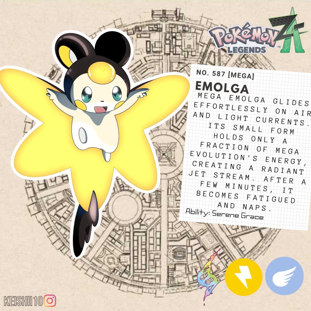 Mega Emolga! No more pikaclones thank you lol! Theyre so blobous. What do you think about ZA being in just one biome?