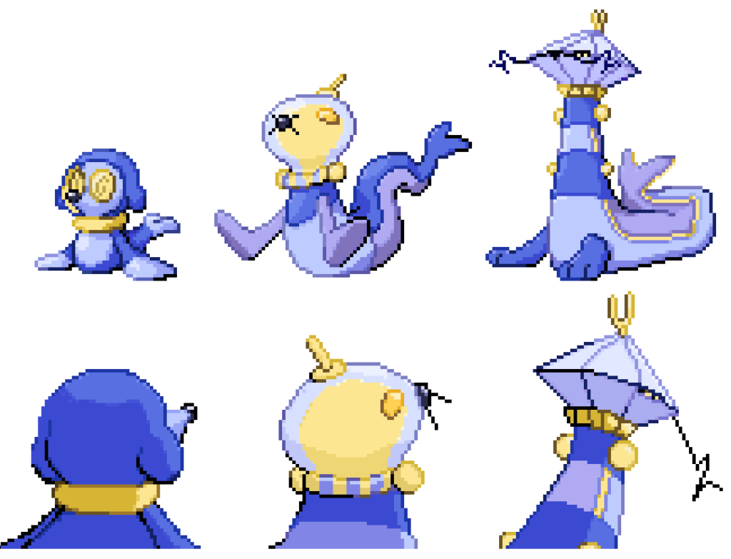 Trying more pixelart! I'm definitely regretting doing front AND back sprites, this is a lot of work