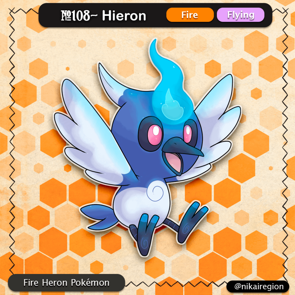 Blue Fire Bird Fakemon - Japanese Grey Heron Pokémon - Aosagibi Yokai Pokémon - @nikairegion