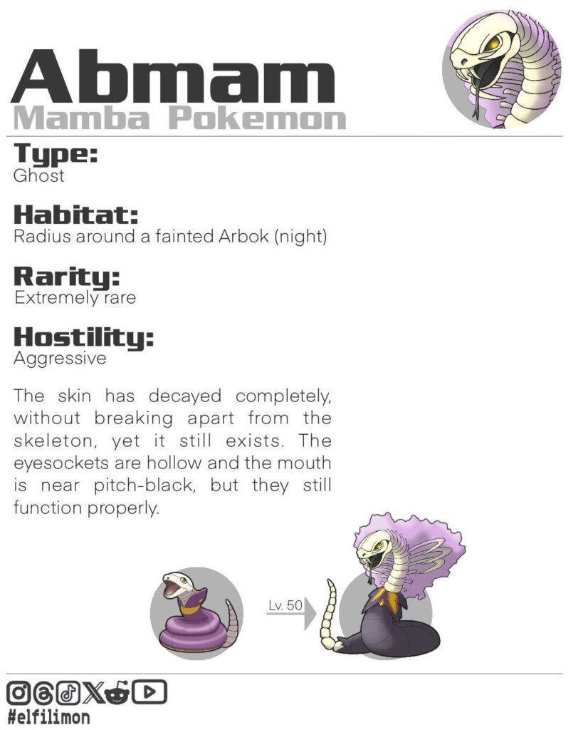 Ghost-type Ekans evolves, but not into a Ghost-type Arbok. Introducing the Mamba Pokemon/Fakemon.