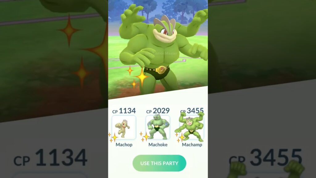 Shiny Machop family vs Leader Cliff in Pokemon GO.