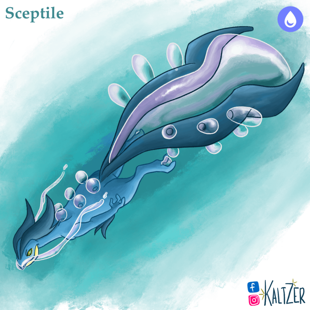 I am drawing Hoenn Starters opposite typing variants! Here's Sceptile