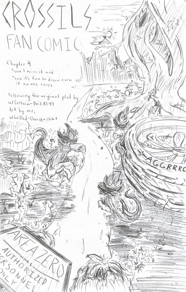 Project: CROSSILS fan comic, chapter 4 (previous chapter links in replies section — also whoops, I only have two pages because my consistency with this comic is failing)