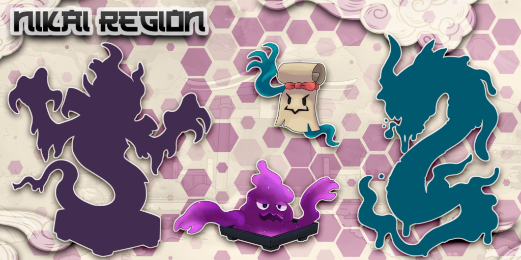 Toxink and Manuscrypt Evolves Through a Trade Evolution - Toxic Ink & Ghost Parchment Pokémon - Yokai Japanese Fakemon - @nikairegion