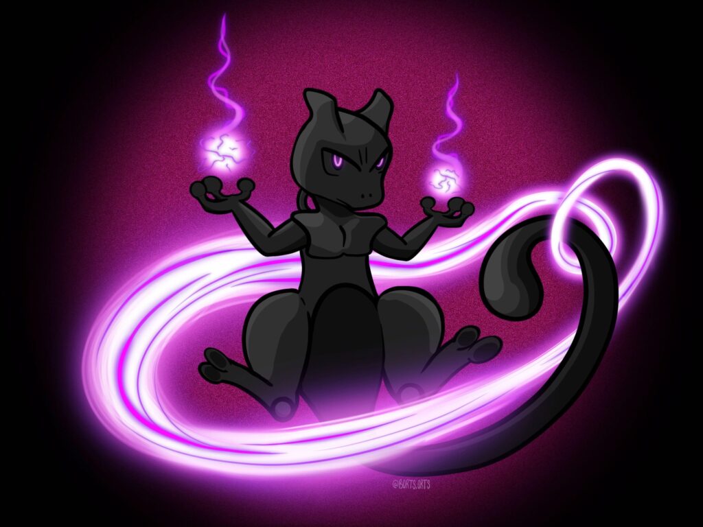 Decided to draw a series of dark grayscale Pokémon. Mewtwo was first.