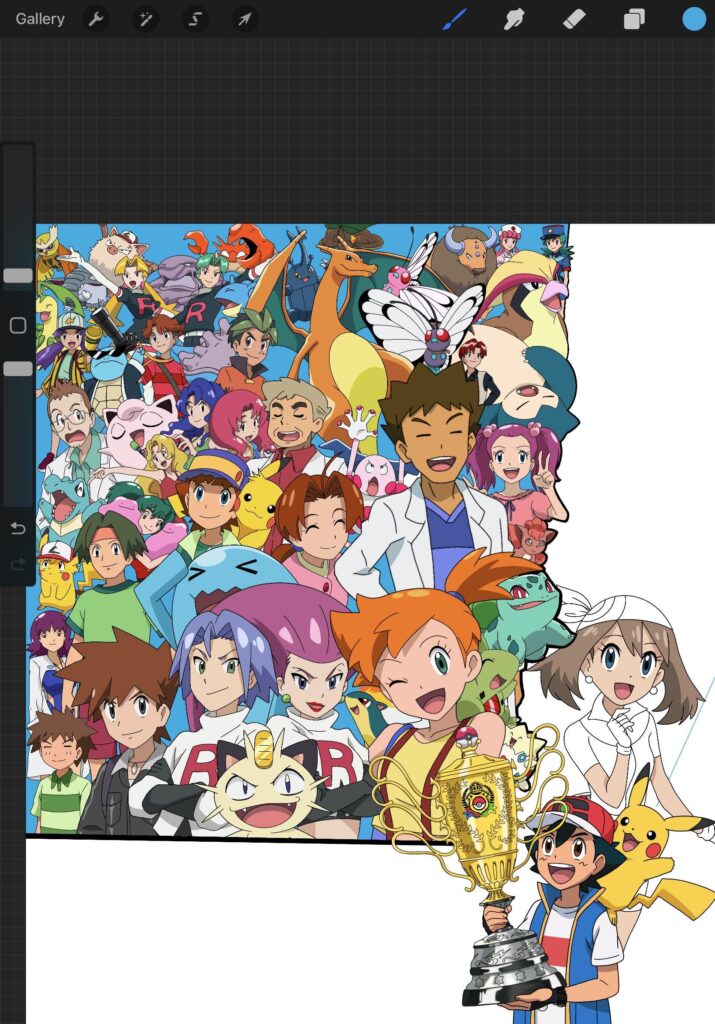 So its turned into a thing! Redrawing an old pic from a couple years ago of all the Pokemon characters (well, most) and just finished Kanto/Johto hooray! All drawn by me on Procreate! Please tell me what you think! 💙💙