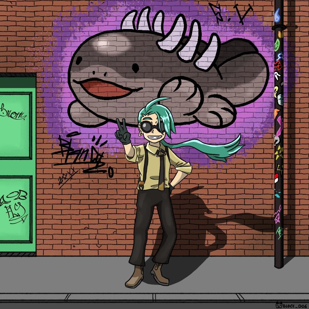Rika and the Clodsire graffiti