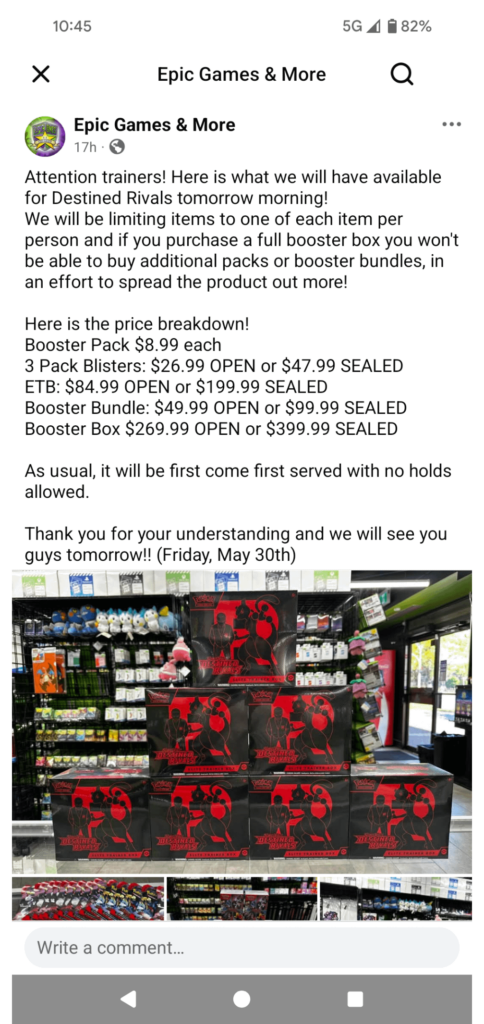 Love to see my local shop (CANADA) doing their best to figure scalpers. Even though they could still get the product cheaper opened to sell the packs, this is a huge step in helping real players and collectors.