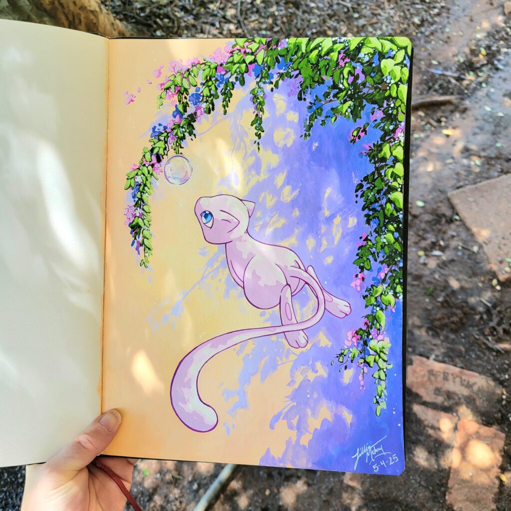 Painted a Mew in Gouache. 🫧🤍