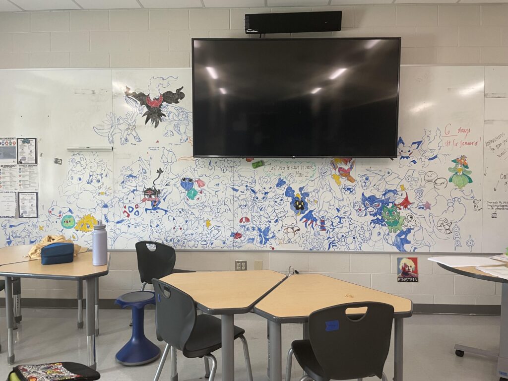 All the pokemon ive drawn so far on my econ class whiteboard instead of working