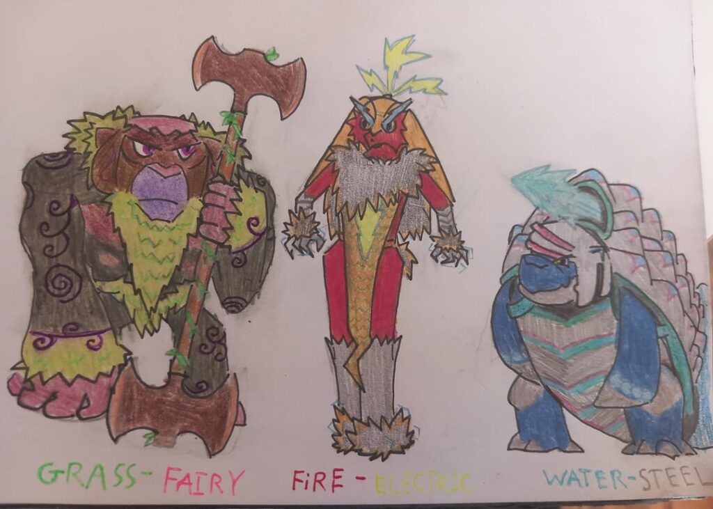 My own takes on Kalosian regional starters. Kalosian Rillaboom,Blaziken and Blastoise.