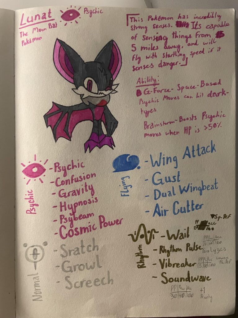 My Three Bat Pokemon: Lunat, Galiluna (new name), and Synapsula