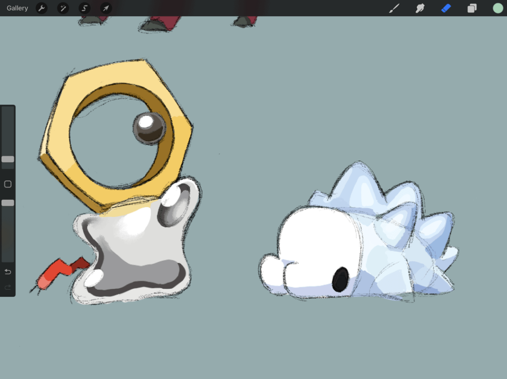 Drawing a Pokemon every day to get better at digital art. Day 36: Meltan & Snom [OC]