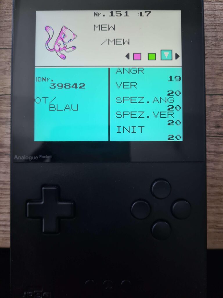 First time i got Mew in Gen2. I think Mew is one of the cutest Pokemon :). (Got it with the Mew glitch from Pokemon Blue at the nugget bridge)