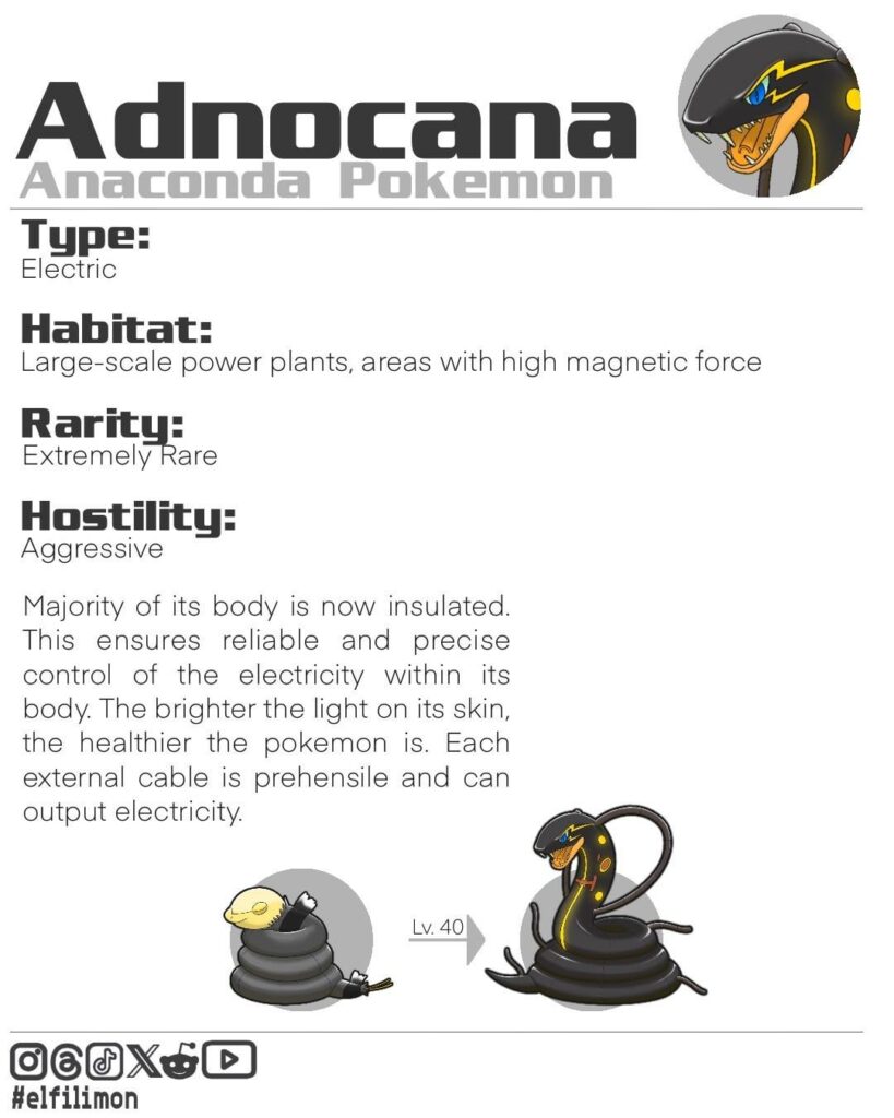 Electric-type of the Ekans series evolves into an Anaconda