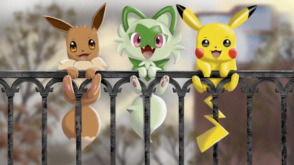 So proud of this piece! Thoughts? Drawing Eevee, Sprigatitio & Pikachu [OC]