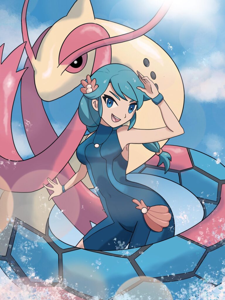My [OC] Marina with her pokemon Milotic