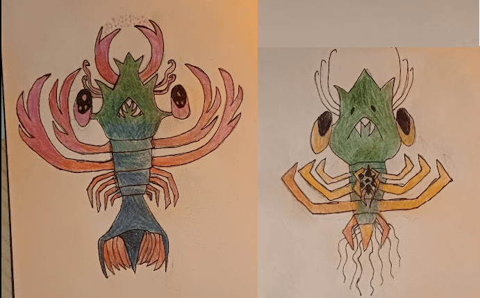 A shrimp pokemon Pikidiki and Pormong