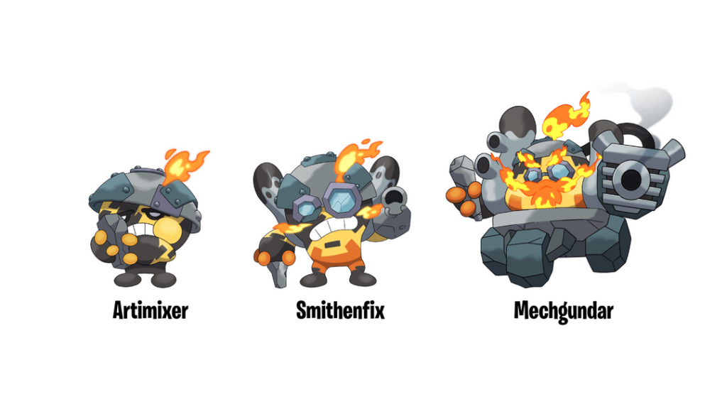 Artificer-Inspired Fakemon: Artimixer, Smithenfix, Mechgundar (BromoJumbo)