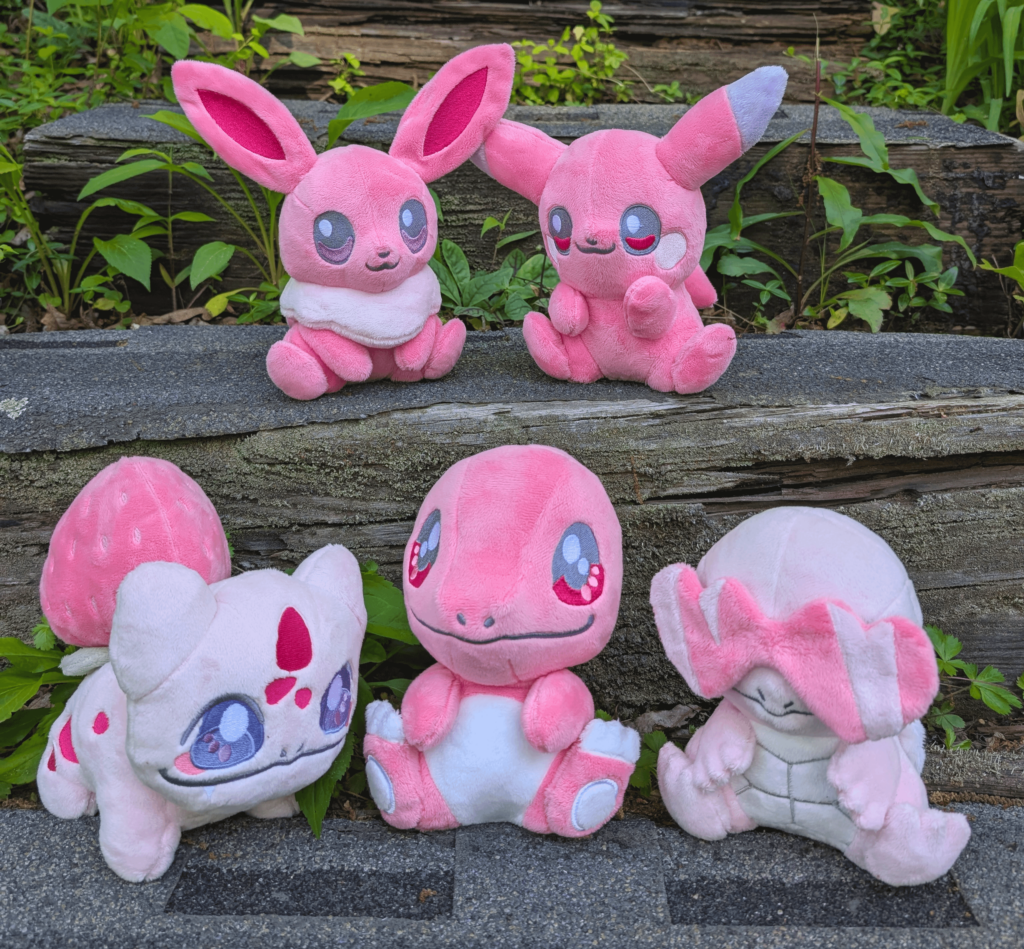 Handmade Pink Kanto Starter Pokemon Plushies!