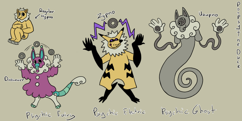 I drew fakemon hypno evolutions part 2
