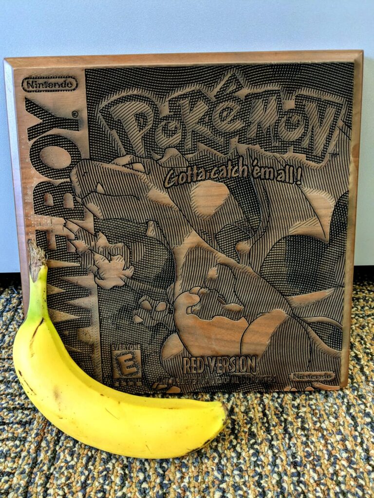 [OC] Wall art I engraved. Banana for scale