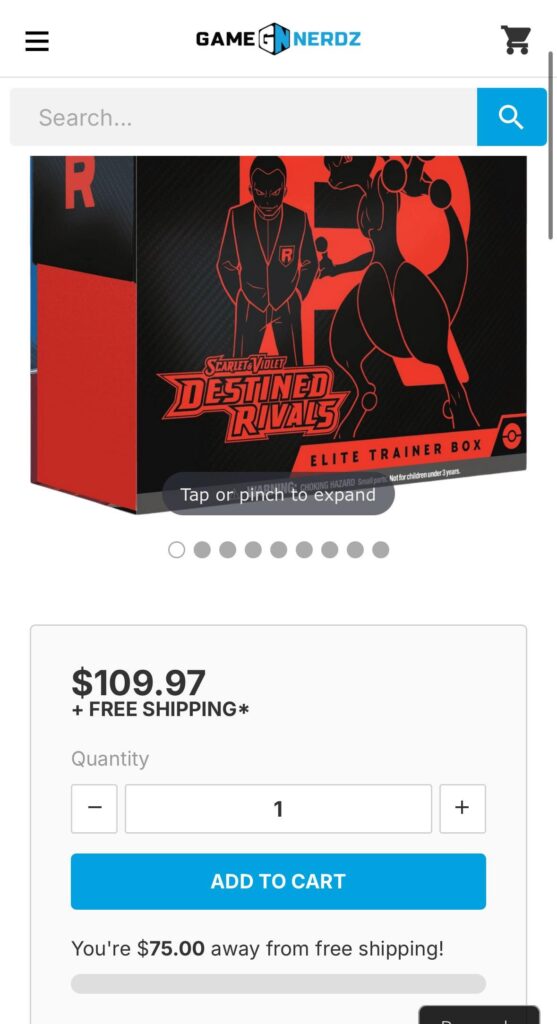 Very disappointed in gamenerdz. I used to vouch for them and use them all the time for preorders… now they’re like everyone else charging double msrp. They’re in stock, but why pay double? Please don’t support this!