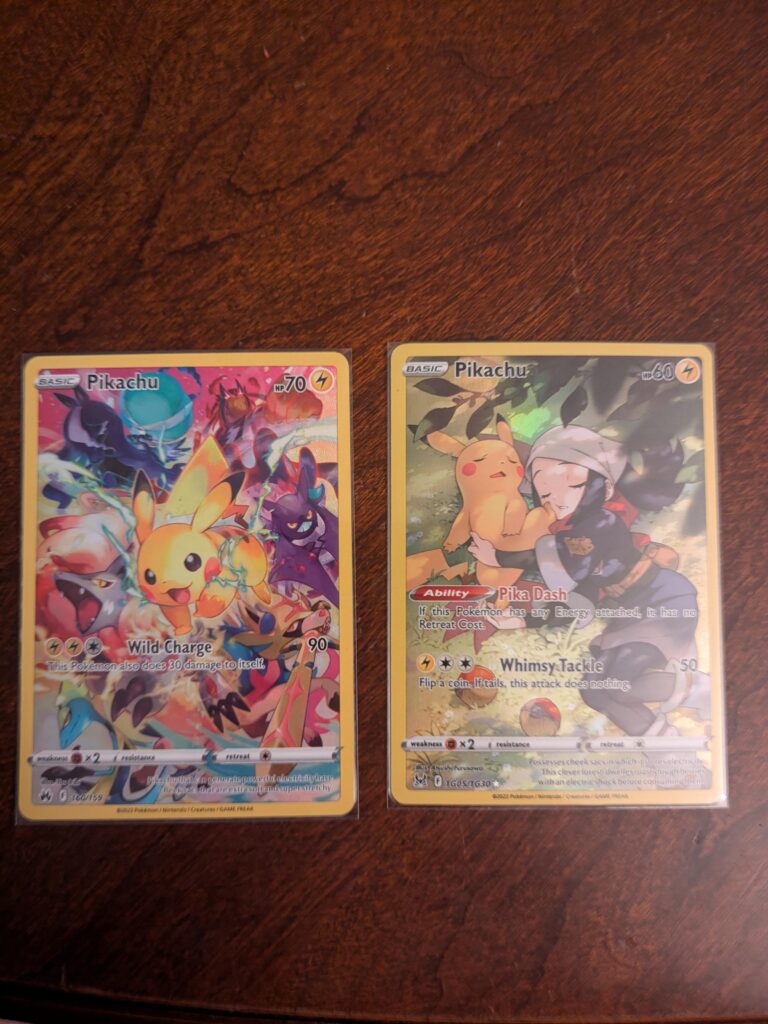 Filling a binder with Gen 1 full arts and wanted some opinions on which Pikachu to choose? I had the Lost Origins in my binder but then I remembered I had a spare Crown Zenith one, and now I'm conflicted on which to have in there. Thoughts?