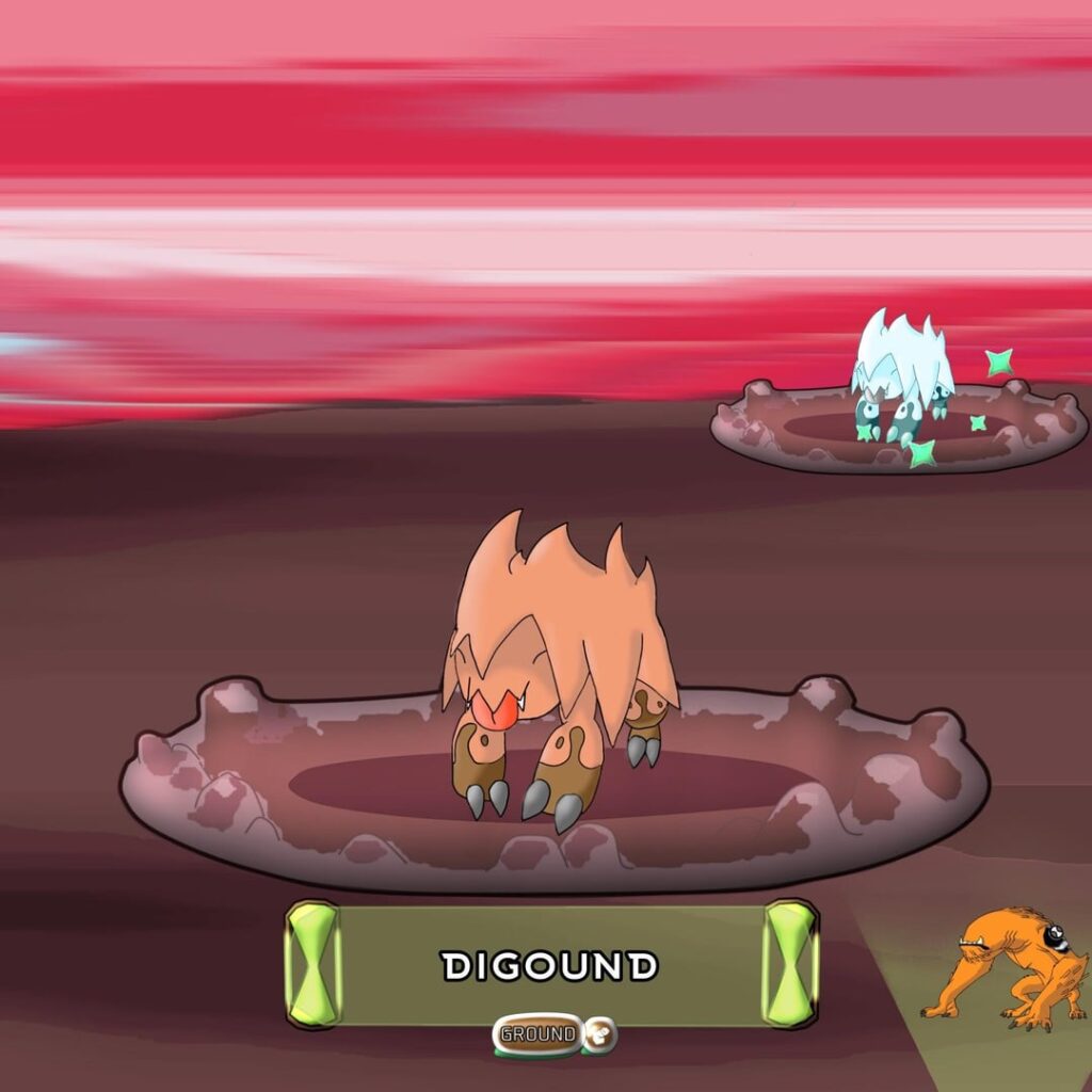 Clócemon lime and purple - Digound line (and ultimate evolution)