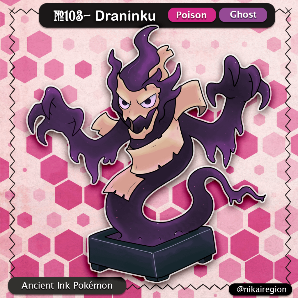 The Ancient Ink Pokémon - Poison Ghost Ink Fakemon - Suzuri no tamashii - Japanese Yokai Pokemon - @nikairegion