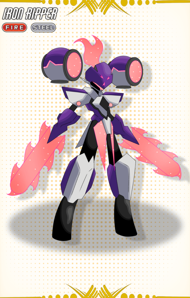 I redrew one of my earliest Pokemon designs! A Future Paradox Armarouge + Ceruledge: Iron Ripper! (Last slide is what it used to look like)