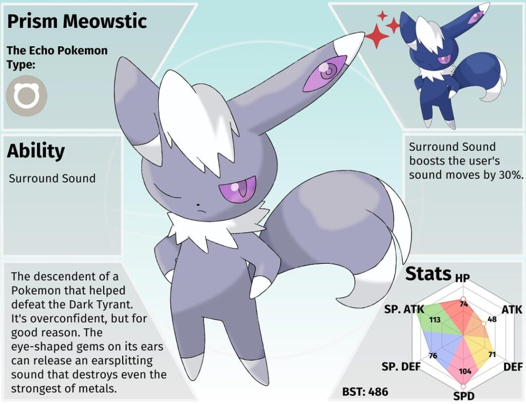 My take on a Normal/Bug type: Prism Meowstic and its Spectrum form!