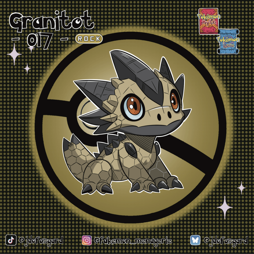 My first rock types, based on the Australian Thorny Devil Lizard. (@Fakemon_menagerie)