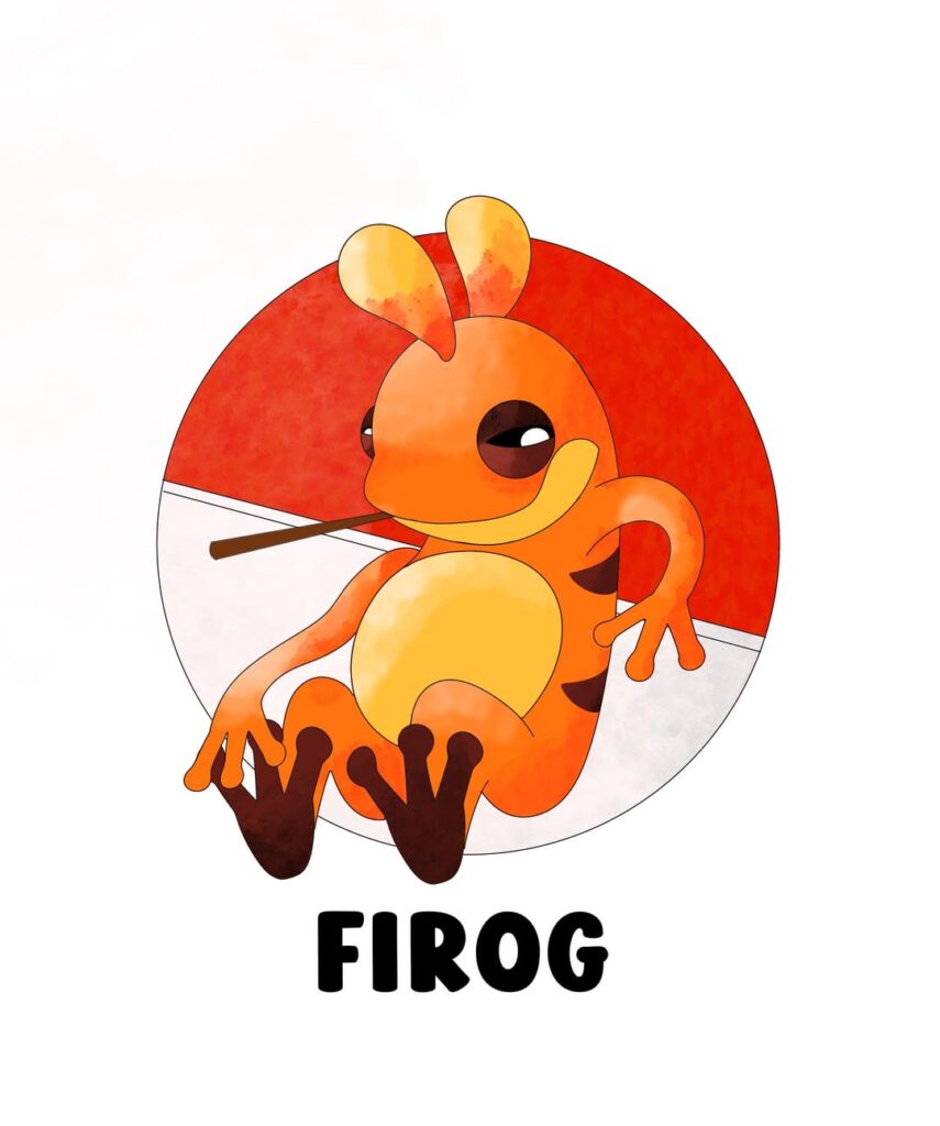 Here is the start to my frog fire starter Pokémon
