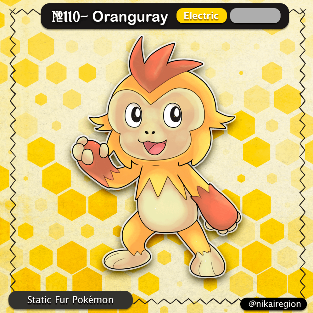 Electric Orangutan Pokémon - Static Fur Fakemon - Japanese Pokemon Region - @nikairegion