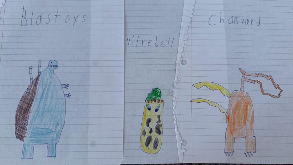 My childhood drawings of Blastoise, Victreebel, and Charizard circa mid-2000’s