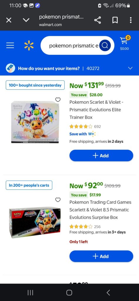 POKEMON PRISMATIC AVAILABLE ON WALMART WEBSITE