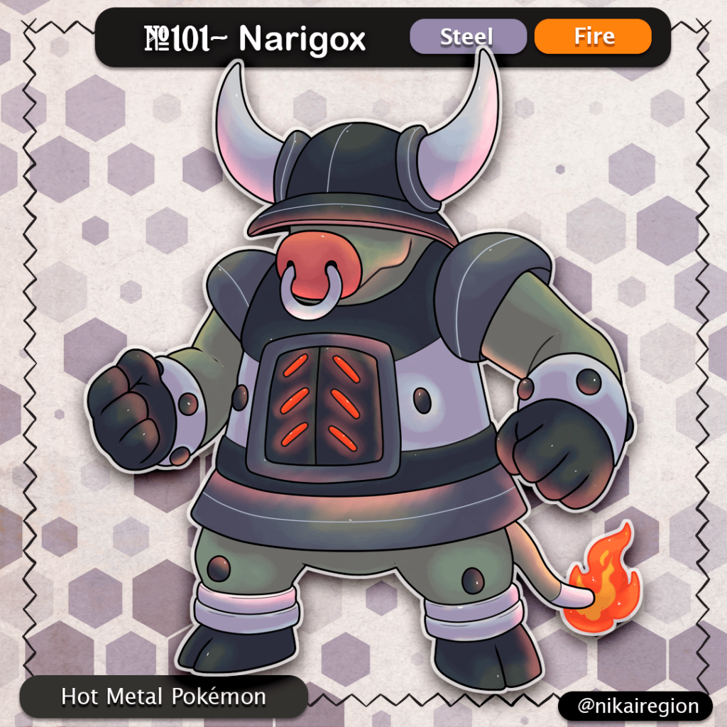 The Hot Metal Pokémon - Narigama Yokai Fakemon - Iron Ox Japanese -Steel/Fire Pokemon - @nikairegion