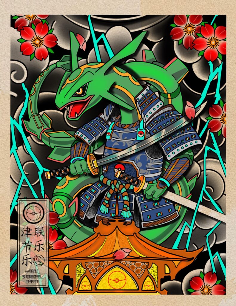 New Rayquaza Japanese samurai art I just finished! [oc]