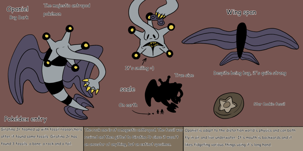 A fakemon inspired by Opabinia, credit to u/UncomfyUnicorn for the idea.