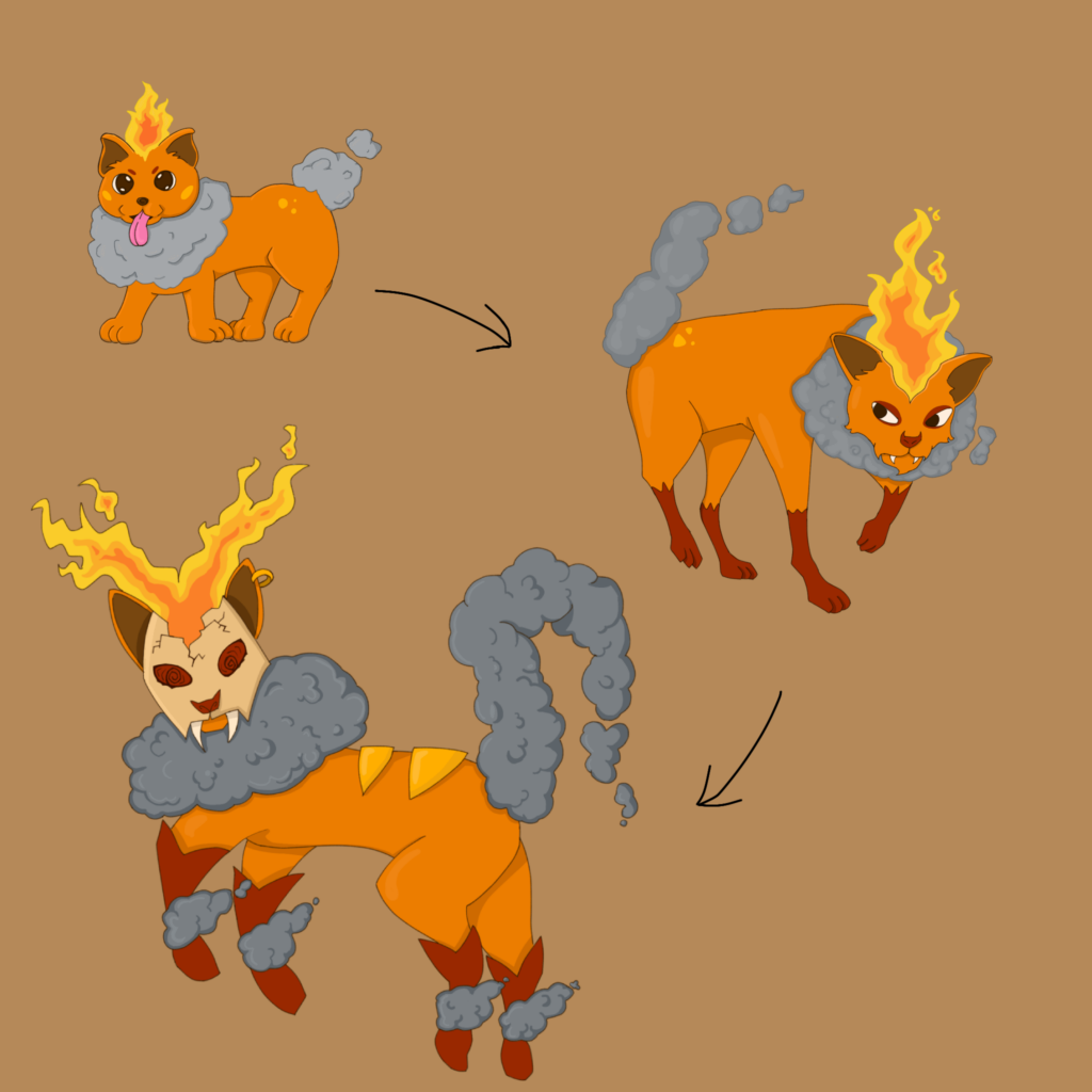 I made an evolutionary line of fire, their names are guarune>flamoguar>guaraghost.